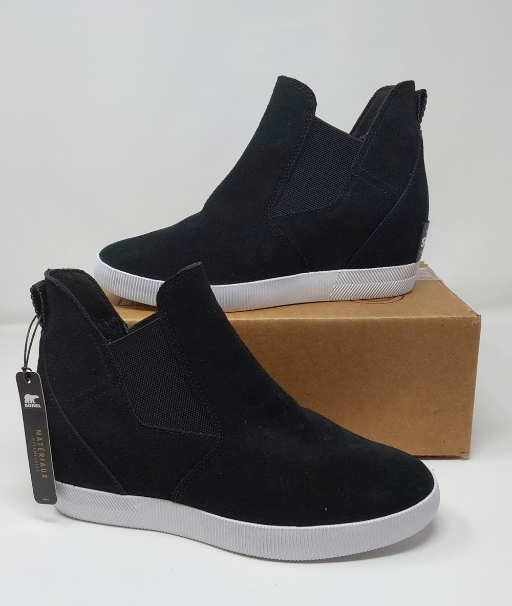 Sorel Women's Black Suede Slip On Wedge Sneakers Size 9 Chelsea Platform Shoes